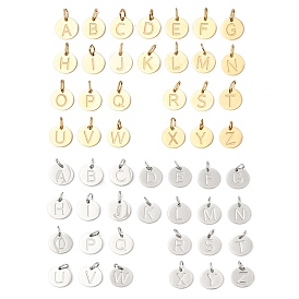 26шт. 304 набор подвесок из нержавеющей стали, плоские круглые с письмом ~ г, с целью перехода в кольце