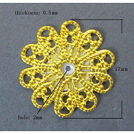 Messing filigran Zubehör, Bleifrei und cadmium frei, Blume, 17x0.5 mm, Bohrung: 2 mm