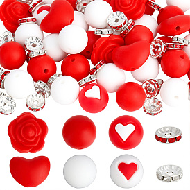 Наборы фурнитуры для бусин ко Дню святого Валентина, включают силиконовые бусины, железа горный хрусталь разделительные бусинки