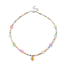 Glass Seed Beaded Necklaces, Acrylic Star Pendant Necklaces for Women