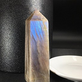 Pointed Tower Natural Moonstone Healing Stone Wands, for Reiki Chakra Meditation Therapy Decoration, Hexagonal Prism