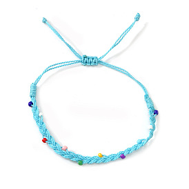 Verstellbare, gewachste Sommerarmbänder aus geflochtenem Kordel mit farbenfrohen Glasperlen