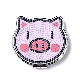 DIY Pig Special Shaped Diamond Painting Mini Makeup Mirror Kits, Foldable Two Sides Vanity Mirrors, with Rhinestone, Pen, Plastic Tray and Drilling Mud