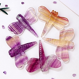 Natural Fluorite Display Decorations, Reiki Energy Stone Ornament, Dragonfly