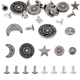 50шт. 5 стили сплавные речные шипы, железным гвоздем, для кошелька, , ботинки, украшение кожаных ремесел, звезда и луна