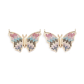 Brass Micro Pave Cubic Zirconia Pendants, Cadmium Free & Lead Free, Long-Lasting Plated, Butterfly, Real 18K Gold Plated