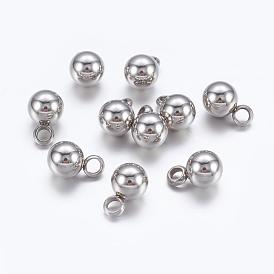 304 Stainless Steel Pendants, Round, 7.5x5mm, Hole: 1.5mm