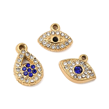 304 Stainless Steel & Rhinestone Pendants, Ion Plating(IP), Long-Lasting Plated, Real 18K Gold Plated