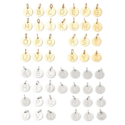 26шт. 304 набор подвесок из нержавеющей стали, плоские круглые с письмом ~ г, с целью перехода в кольце