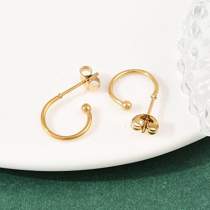 C-Shaped 304 Stainless Steel Stud Earrings, Ion Plating(IP)