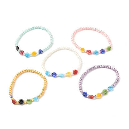 Round Glass Pearl Beads Stretch Bracelet, Cute Lollipop Shape Lampwork Beads Bracelet for Teen Girl Women