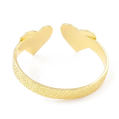 Rack Plating Brass Double Heart Open Cuff Bangle for Women, Cadmium Free & Lead Free