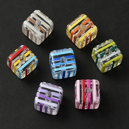 Transparent Printed Acrylic Beads, Cube with Stripe