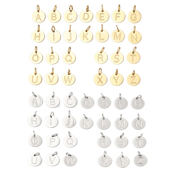26шт. 304 набор подвесок из нержавеющей стали, плоские круглые с письмом ~ г, с целью перехода в кольце