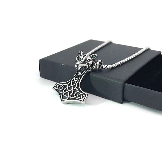 Ожерелья из нержавеющей стали с подвеской в виде волка и молота викинга для мужчин