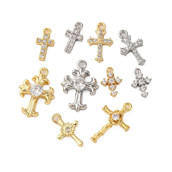 Латунные микропаве прозрачные кубические циркониевые подвески, без кадмия, без никеля и без свинца, крестик