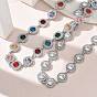 304 Stainless Steel Full Rhinestone Flat Round Link Chain Necklaces for Women, Stainless Steel Color