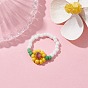 3Pcs 3 Style Glass Seed Beaded Stretch Rings, Flower Stackable Finger Rings