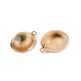 Natural Spiral Shell Pendants, Shell Shaped Charms with Golden Tone Iron Loops