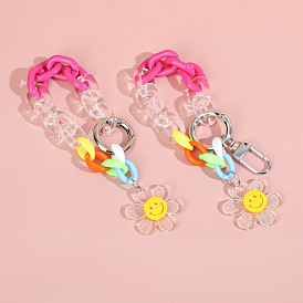 Colorful Sunflower Acrylic Keychain with Chain Link for Couple Bag Accessories
