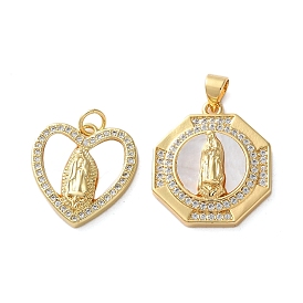 Латунные микро проложить кубического циркония подвески, Дева Мария, с оболочкой, реальный 18 k позолоченный, стойки покрытие, прочное покрытие, без кадмия и без свинца