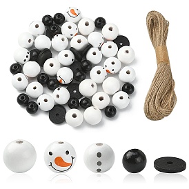 DIY Christmas Snowman Pendant Decoration Making Kit, Including Dyed Natural Wood Round Beads, Jute String