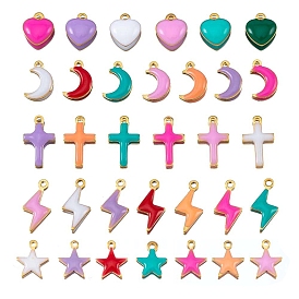 Stainless Steel Enamel Charms, Golden, Cross Moon Heart Star Charm