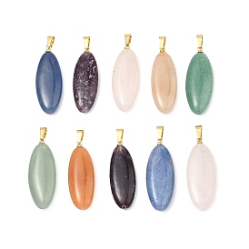 Природные смешанные подвески драгоценных камней, длинные овальные подвески с 304 защелкивающимися креплениями из нержавеющей стали, золотые, смешанные окрашенные и неокрашенные