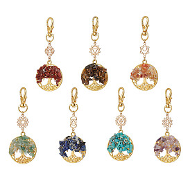 Natural & Synthetic Gemstone Chips Beads & Alloy Tree of Life Pendant Decorations, with Swivel Lobster Claw Clasps