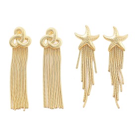 304 Stainless Steel Stud Earrings, Tassels, Golden