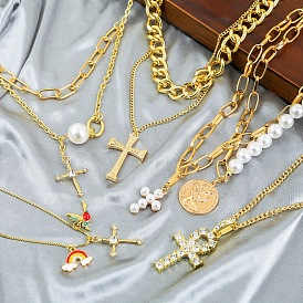 Двухслойное ожерелье с крестом для мужчин и женщин - модный аксессуар в стиле хип-хоп