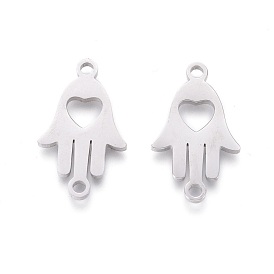 201 Stainless Steel Links, Manual Polishing, Hamsa Hand/Hand of Miriam with Heart