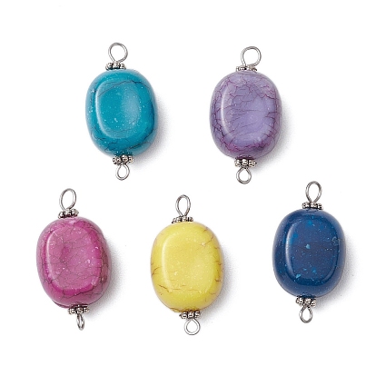 Потрескавшийся непрозрачный акрил имитация бирюзовый овальный соединительный шарм, с 304 двойными петлями из нержавеющей стали, цвет нержавеющей стали