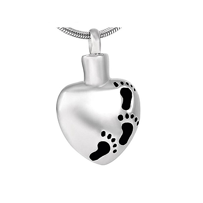 316L Stainless Steel Urn Ashes Pendants, Heart with Footprint Charm