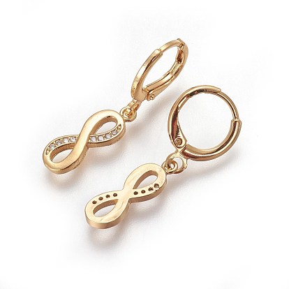 Brass Dangle Hoop Earrings, with Micro Pave Cubic Zirconia, Long-Lasting Plated, Cadmium Free & Nickel Free & Lead Free