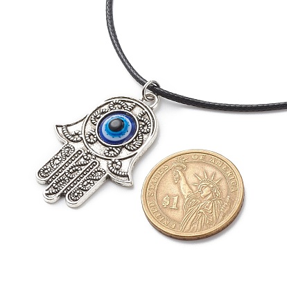 Alloy Hamsa Hand with Enamel Evil Eye Pendant Necklace for Women