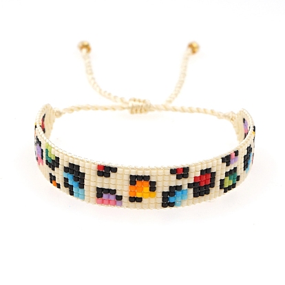Miyuki Seed Braided Bead Bracelet, Leopard Print Friendship Bracelet for Women