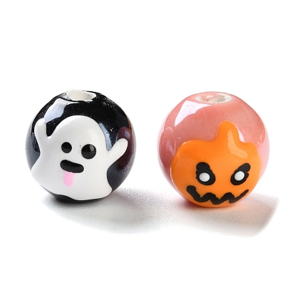 Фарфоровые бусины ручной работы, рождественские темы, круглые, пастельный фарфор