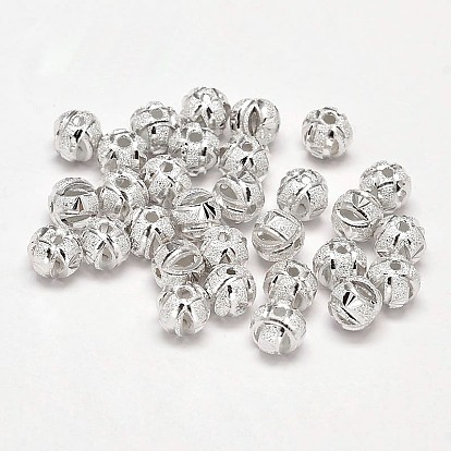 Fancy Cut Textured 925 Sterling Silver Round Beads, 10mm, Hole: 1.5mm