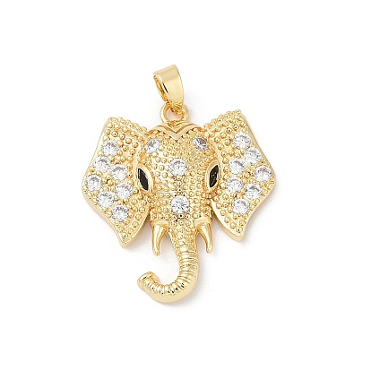 Латунные микропаве прозрачные подвески с фианитом, Слон прелести, без свинца и без кадмия, стойки покрытие