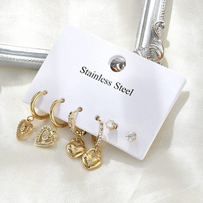 304 комплекты серег из нержавеющей стали со стразами в форме сердца, ионное покрытие (ip)