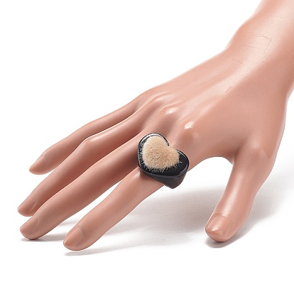 Кольцо из искусственной норки с сердечком, акриловое широкое кольцо для женщин и девочек