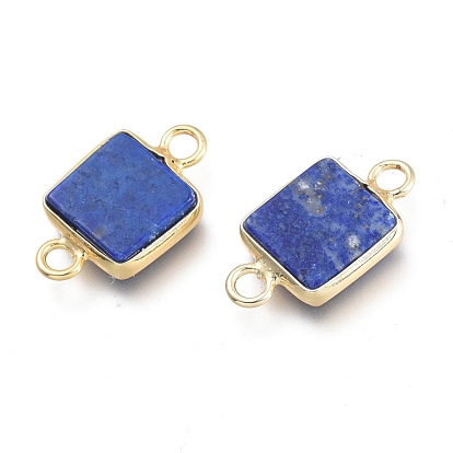 Natural Lapis Lazuli Links Connectors, with Real 18K Gold Plated Brass Findings, Square