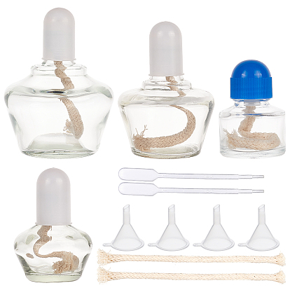 Glass Alcohol Burner, with Plastic Caps, Porcelain Plug, Cotton Cord, Plastic Funnel Hopper, Disposable Plastic Transfer Pipettes, for Lab Supplies
