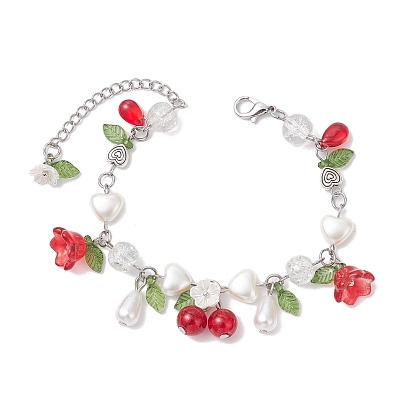 Браслеты с подвесками из искусственного жемчуга, стекла и акрила из АБС-пластика, цветок и сердце, с выводами из железа и 304 нержавеющей стали