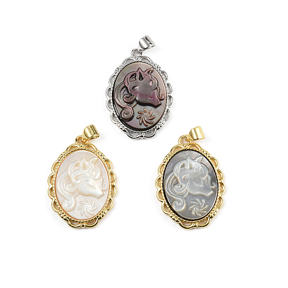 Подвески в виде единорога из натуральной ракушки, латунные овальные подвески