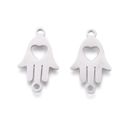 201 Stainless Steel Links, Manual Polishing, Hamsa Hand/Hand of Miriam with Heart