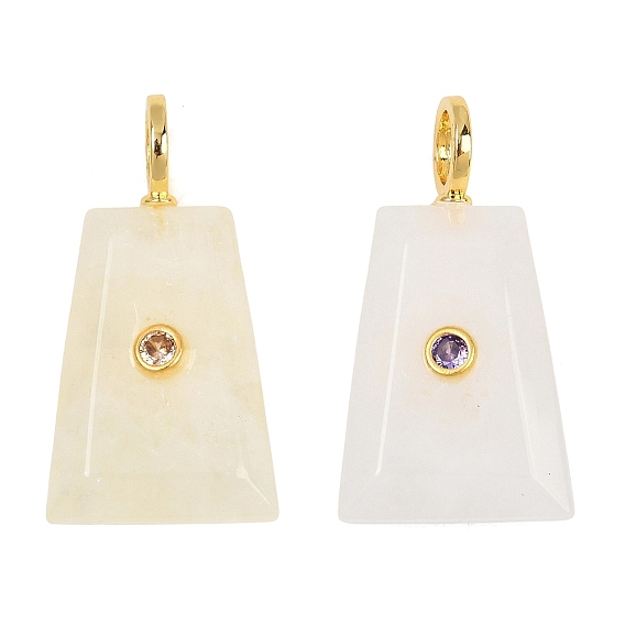 Natural Gemstone Pendants, Trapezoid Charms with Brass Micro Pave Cubic Zirconia Findings, Golden
