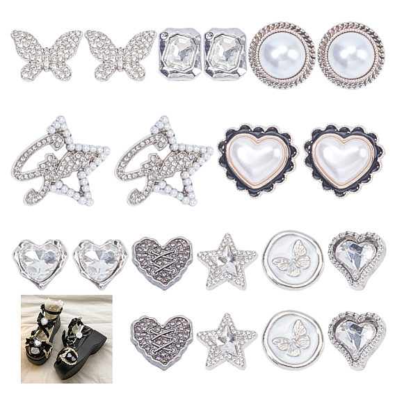 20 шт. 10 стили пластиковые зажимы для пряжек для шнурков, со сплавом со смоляными кабошонами, разнообразные