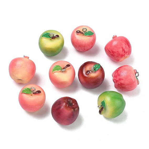 Кулоны из пищевой смолы, яблочный шарм, с железной платиной петлей